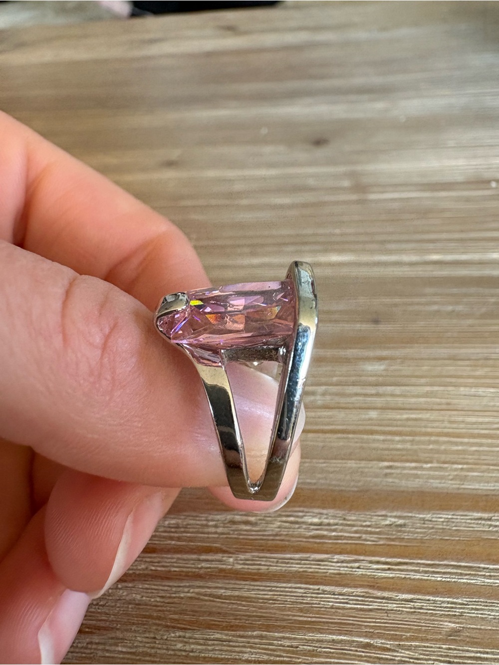 Silver Pink Gemstone Statement Ring - Size 7 - Picture 6 of 8
